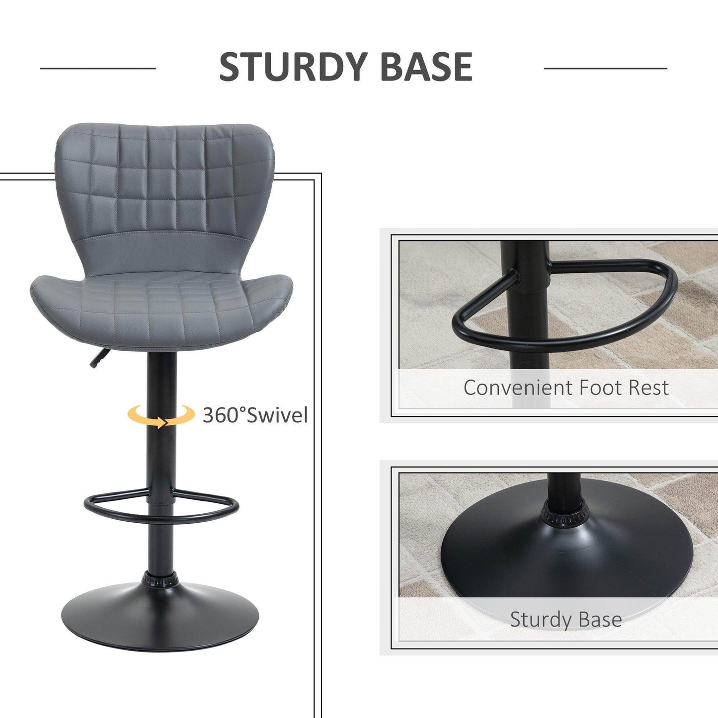 HOMCOM Grey PU Leather Bar Stools - ALL4U RETAILER LTD