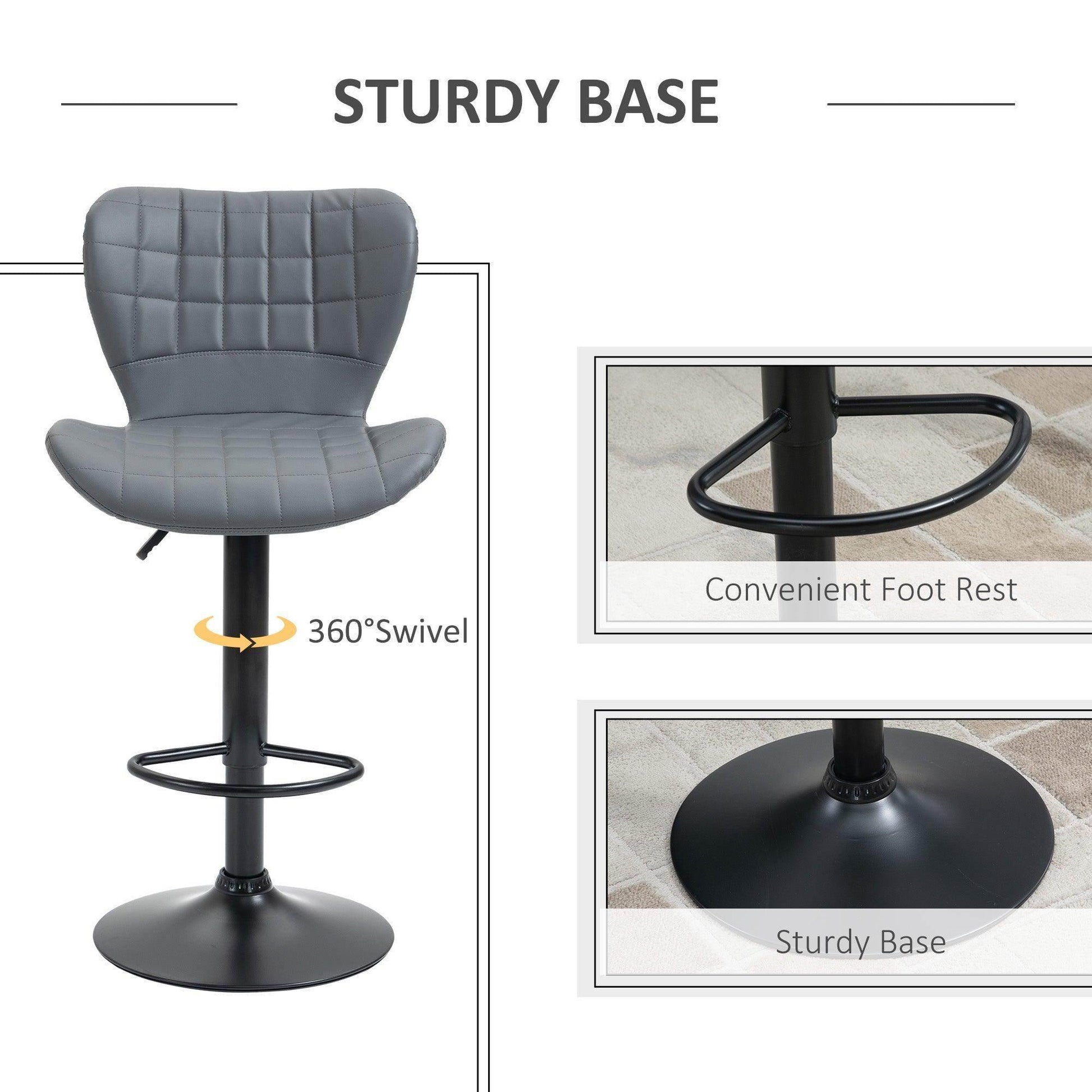 HOMCOM Grey PU Leather Bar Stools - ALL4U RETAILER LTD