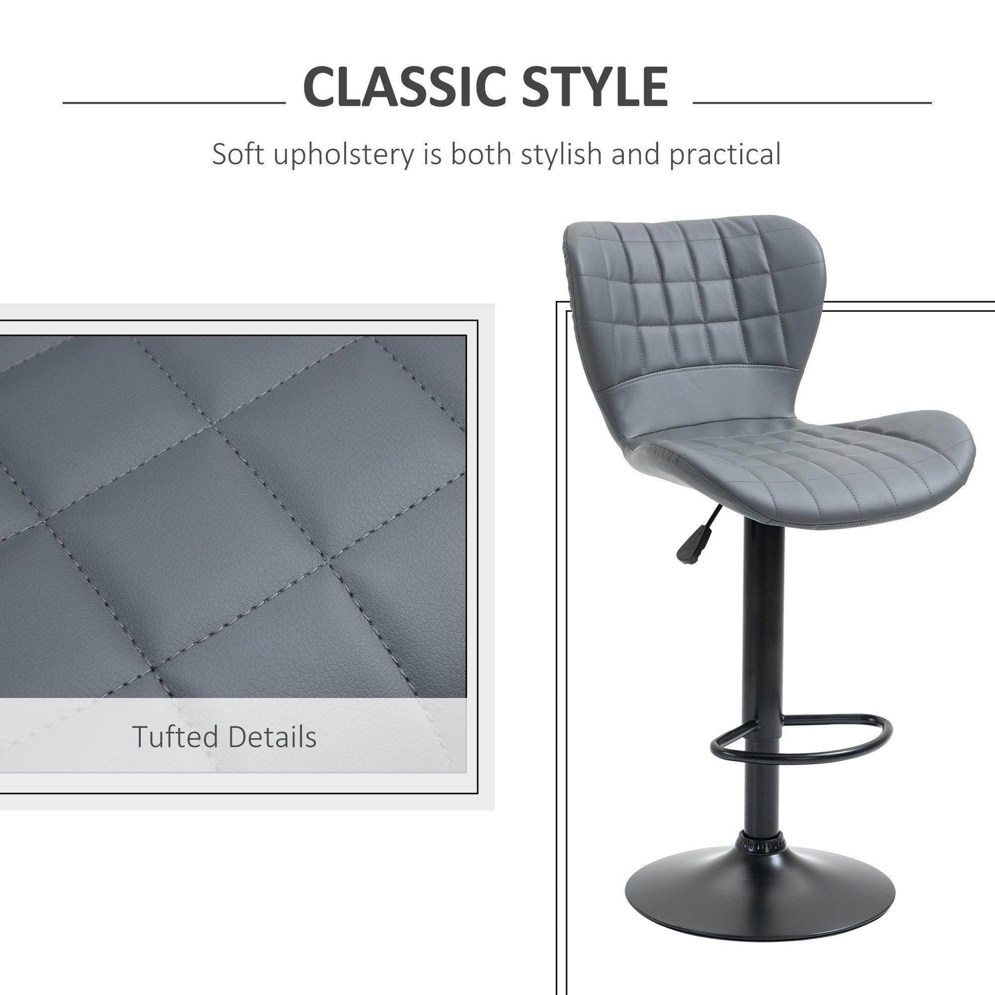 HOMCOM Grey PU Leather Bar Stools - ALL4U RETAILER LTD