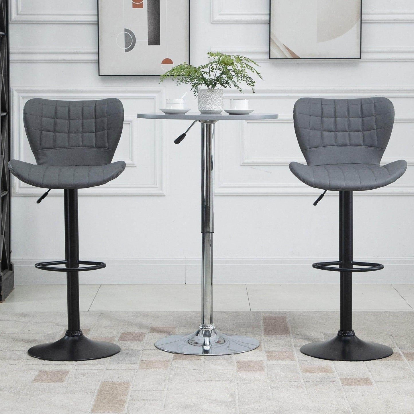 HOMCOM Grey PU Leather Bar Stools - ALL4U RETAILER LTD