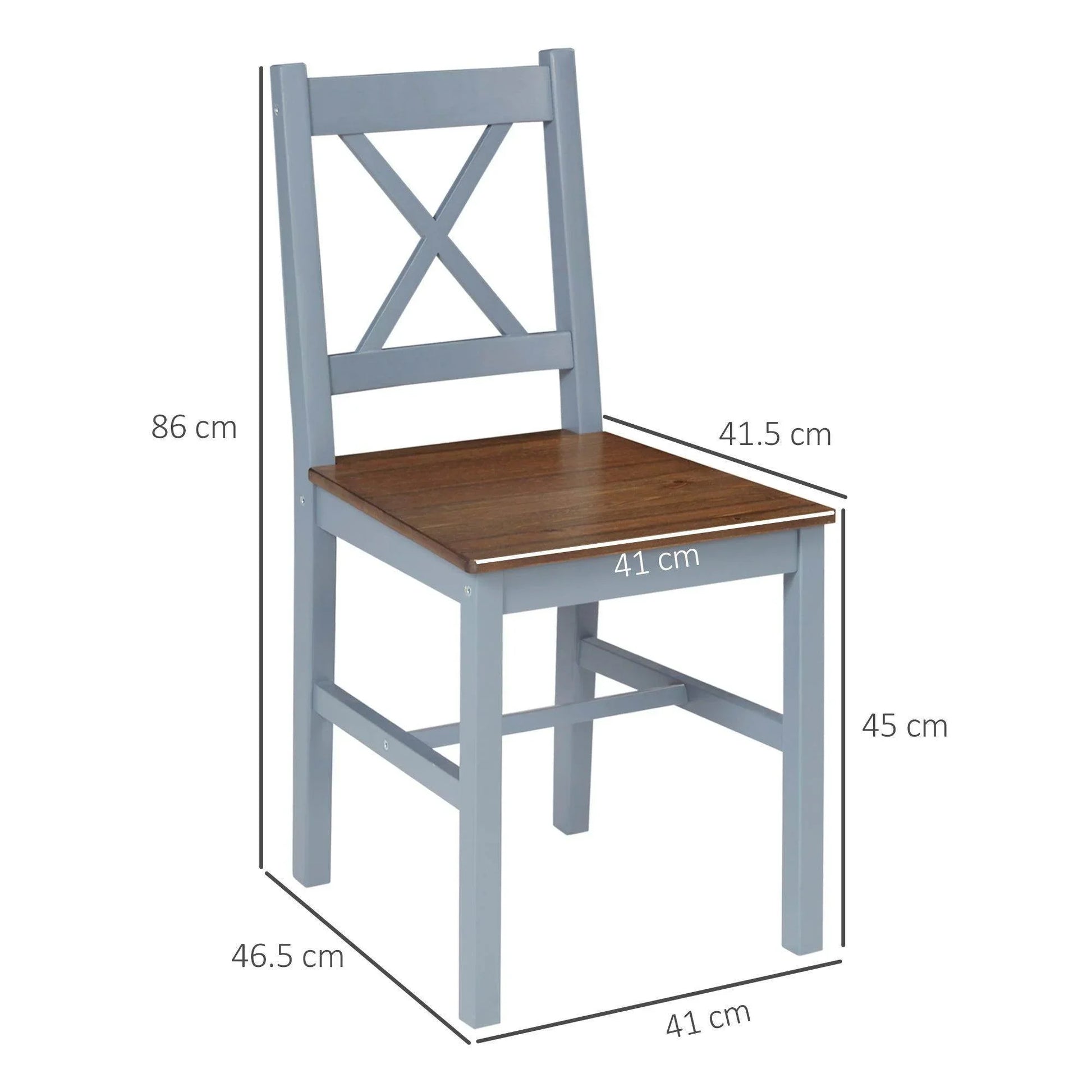 HOMCOM Grey Pine Wood Dining Chairs with Cross Back - Set of 2 - ALL4U RETAILER LTD