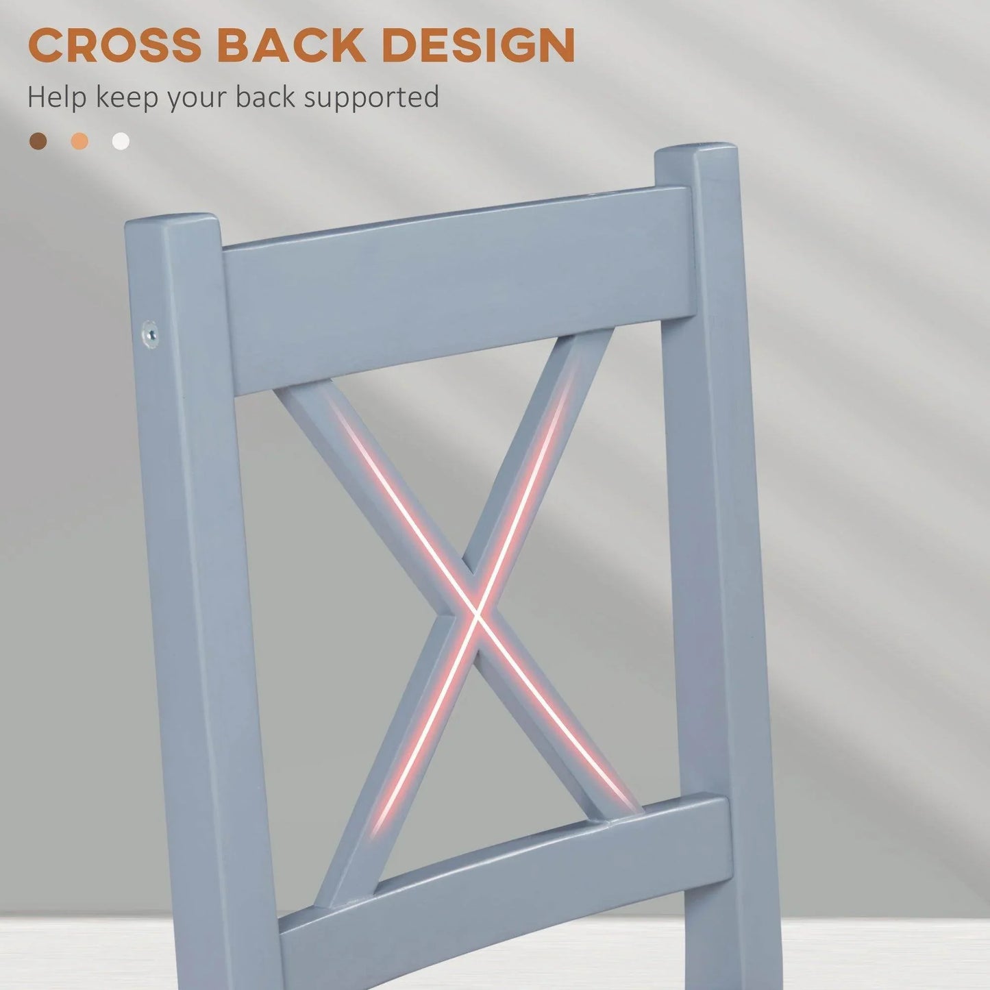 HOMCOM Grey Pine Wood Dining Chairs with Cross Back - Set of 2 - ALL4U RETAILER LTD