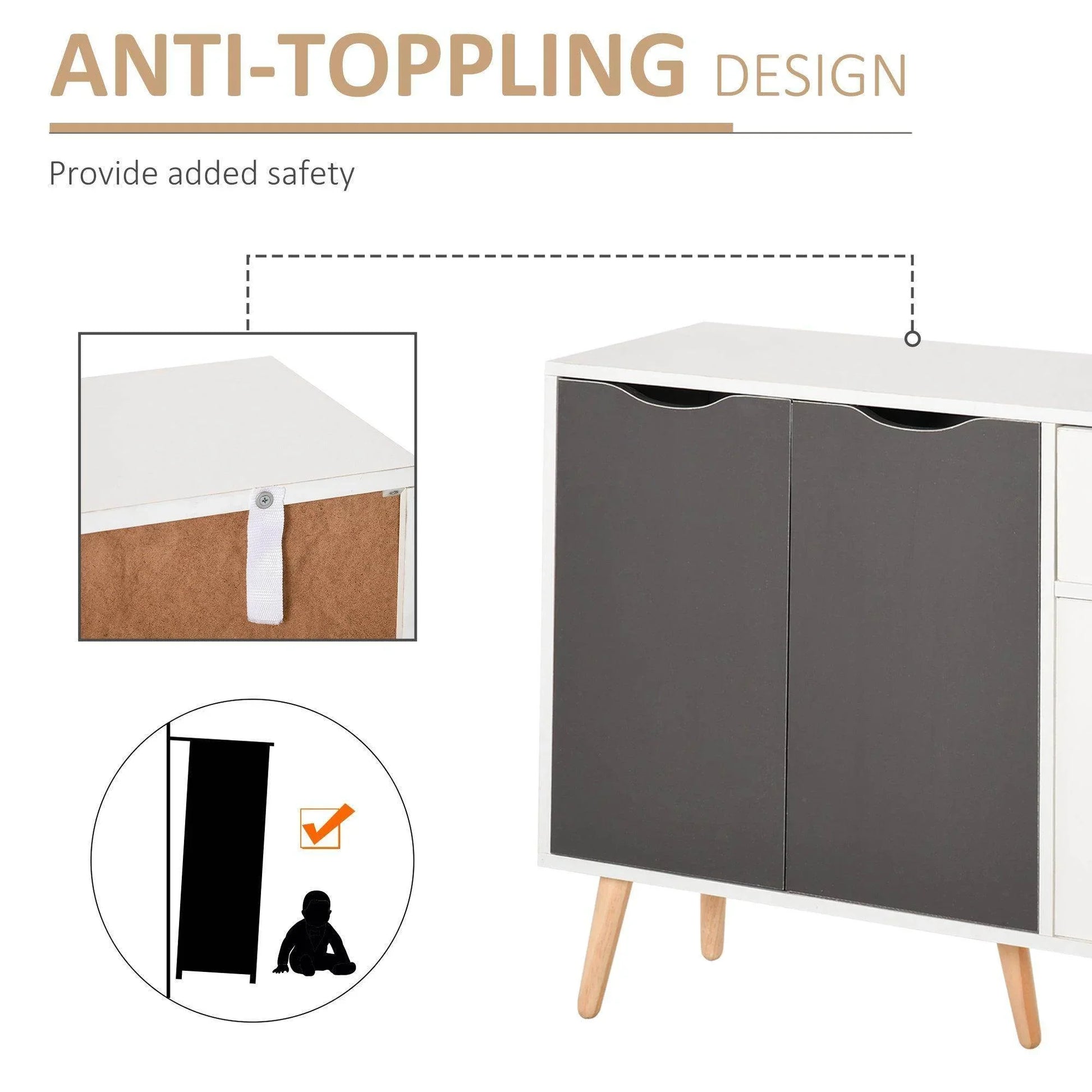 HOMCOM Grey Sideboard Cabinet with Drawer - Ideal Storage - ALL4U RETAILER LTD