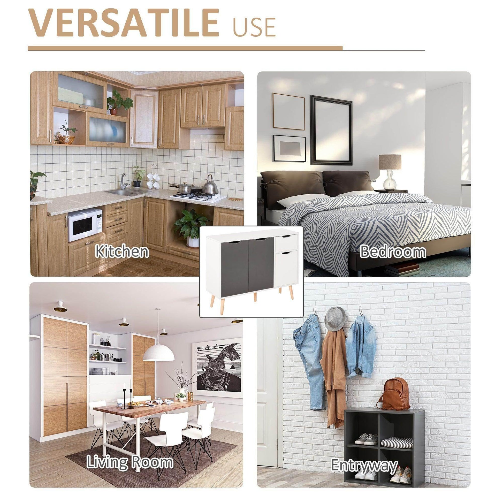 HOMCOM Grey Sideboard Cabinet with Drawer - Ideal Storage - ALL4U RETAILER LTD