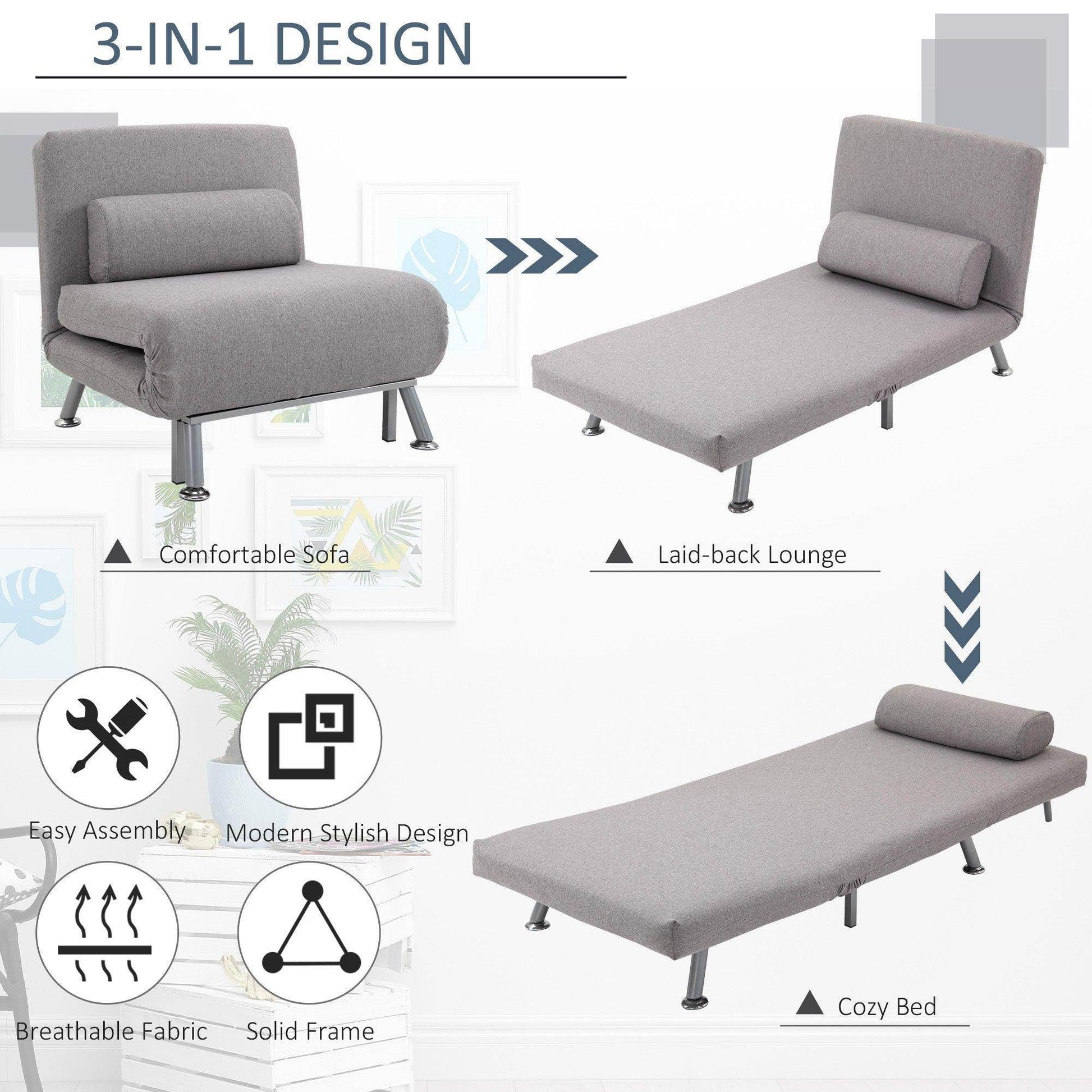 HOMCOM Grey Sleeper Sofa - ALL4U RETAILER LTD
