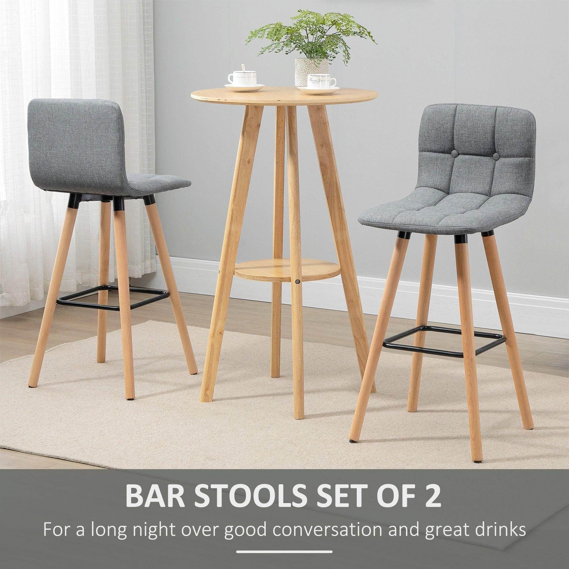 HOMCOM Grey Tufted Counter Height Bar Stools Set of 2 - ALL4U RETAILER LTD