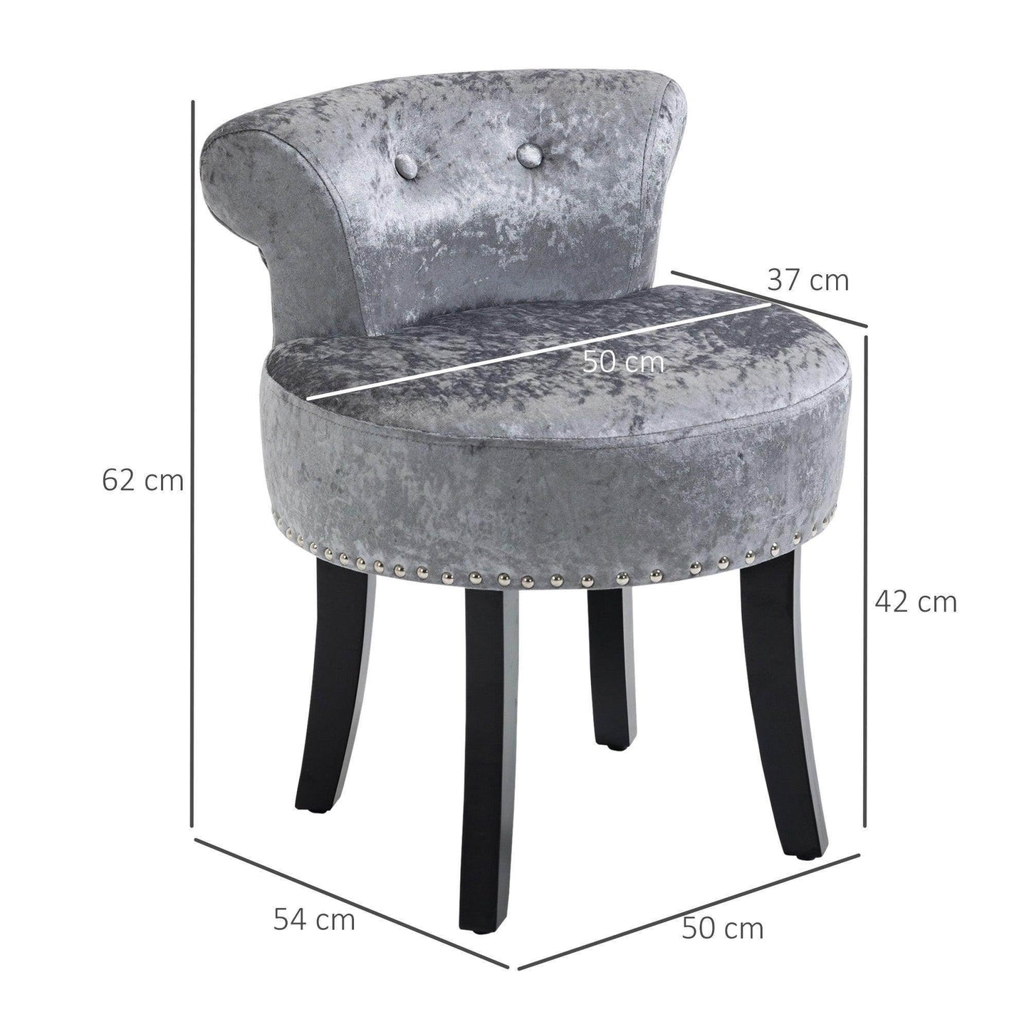 HOMCOM Grey Velvet Dressing Chair with Wooden Legs - ALL4U RETAILER LTD
