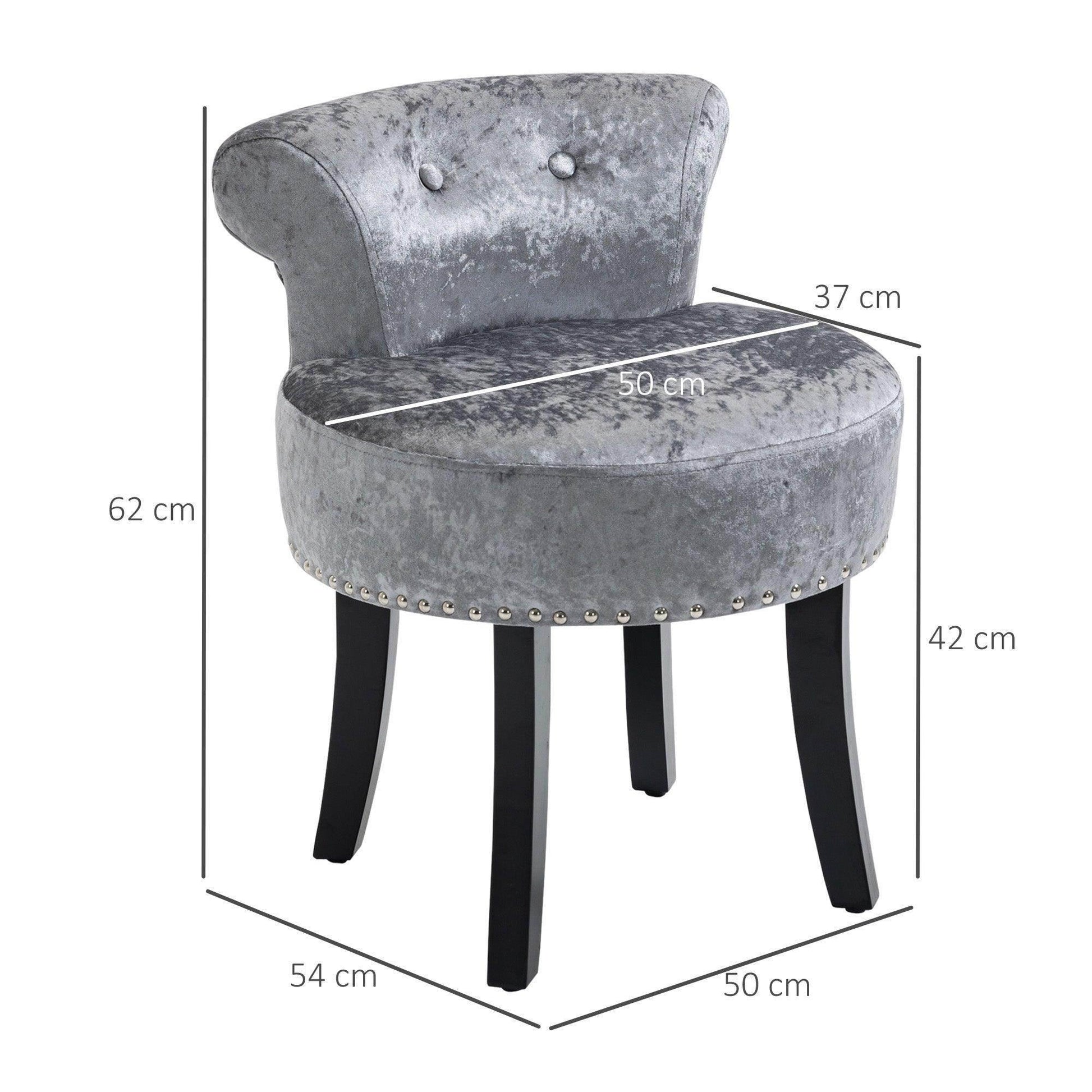 HOMCOM Grey Velvet Dressing Chair with Wooden Legs - ALL4U RETAILER LTD