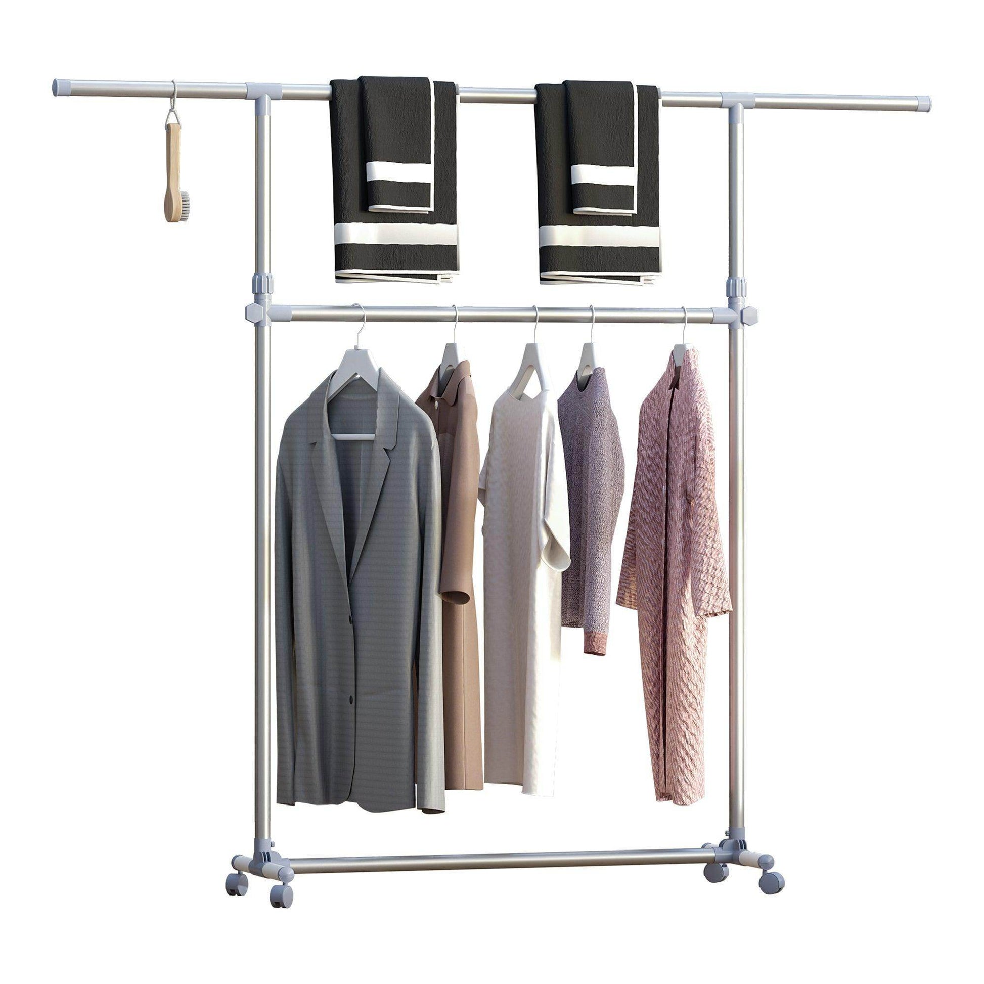 HOMCOM Heavy-Duty Clothes Hanger Rack with Wheels - ALL4U RETAILER LTD