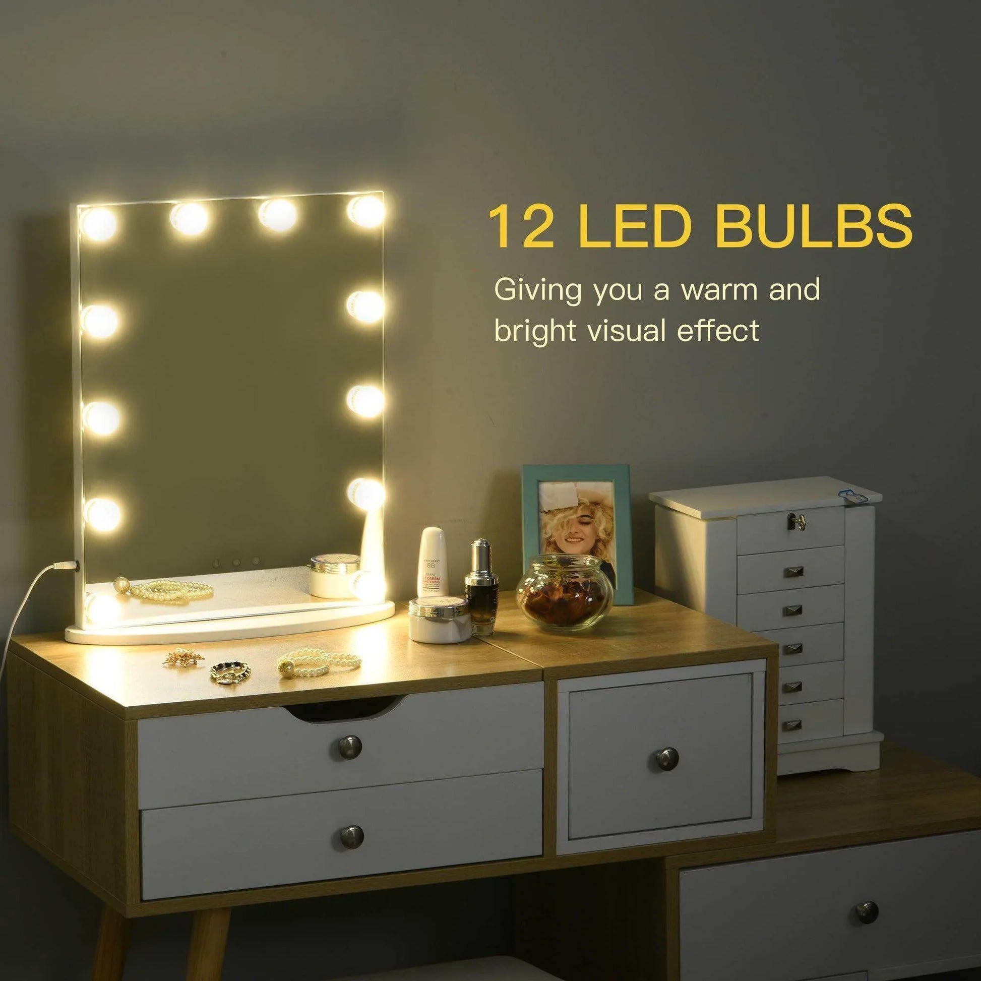 HOMCOM Hollywood Vanity Mirror with Dimmable Lights - ALL4U RETAILER LTD
