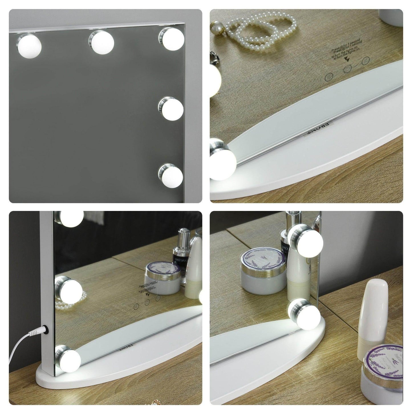 HOMCOM Hollywood Vanity Mirror with Dimmable Lights - ALL4U RETAILER LTD
