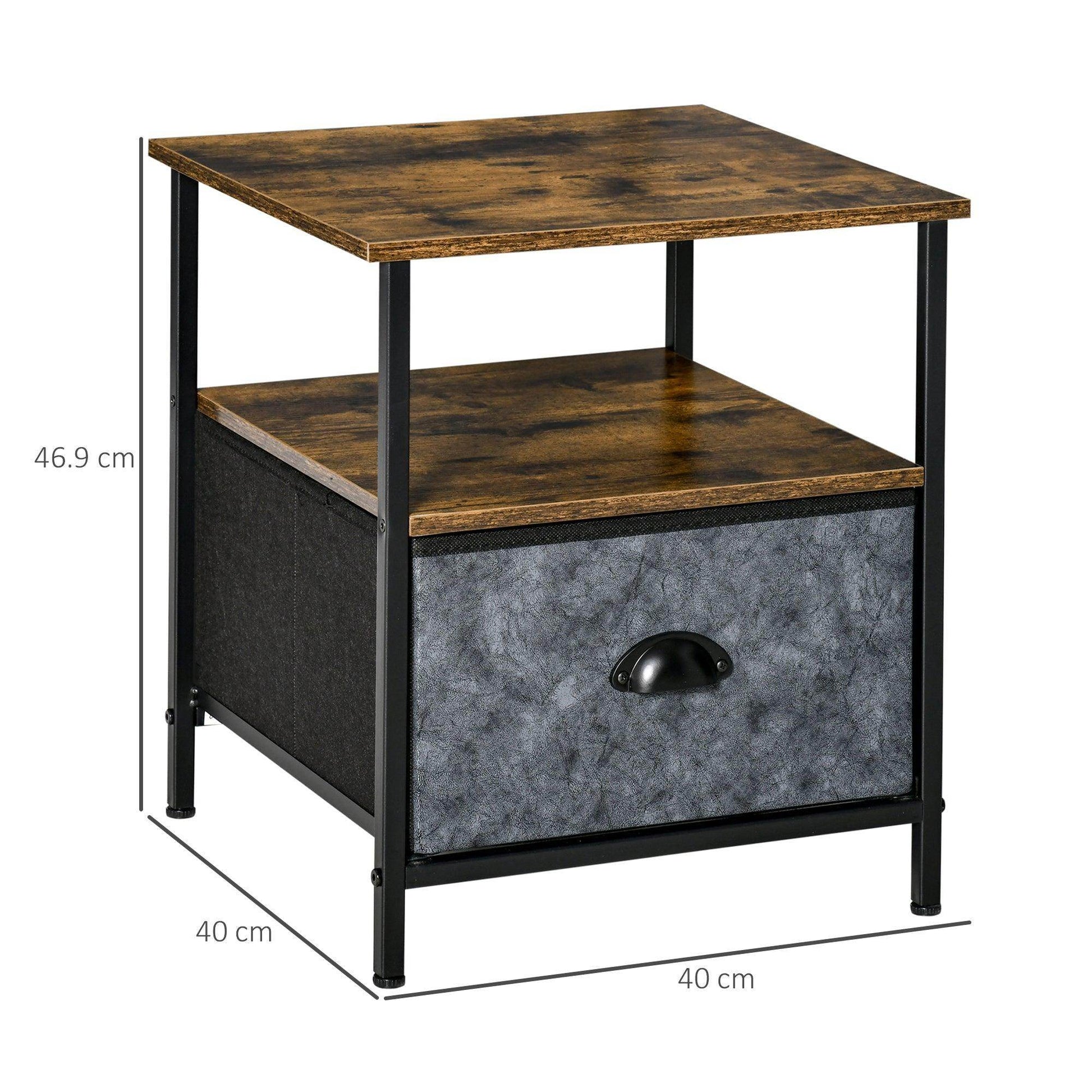 HOMCOM Industrial Side Table with Drawer - Rustic Brown - ALL4U RETAILER LTD