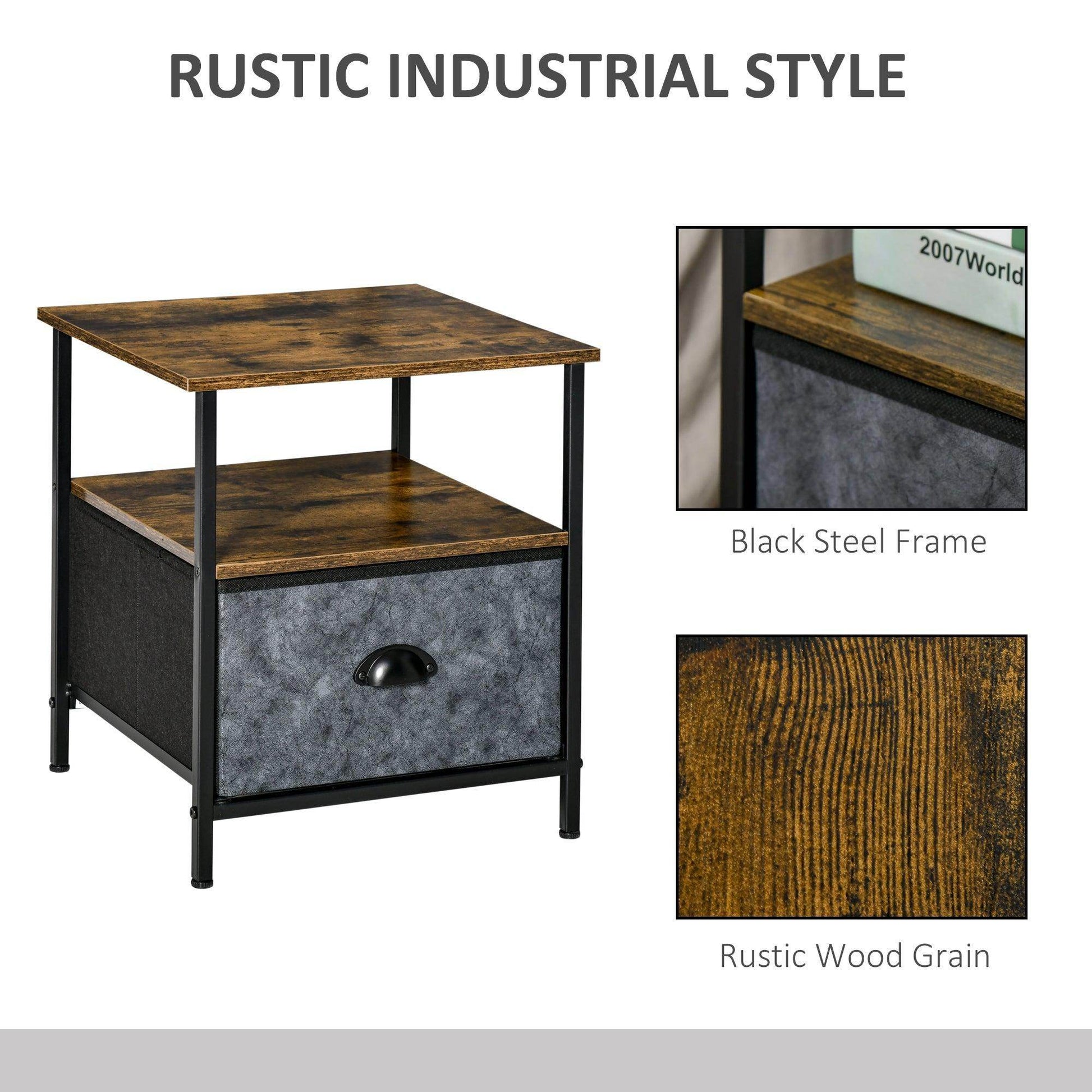 HOMCOM Industrial Side Table with Drawer - Rustic Brown - ALL4U RETAILER LTD