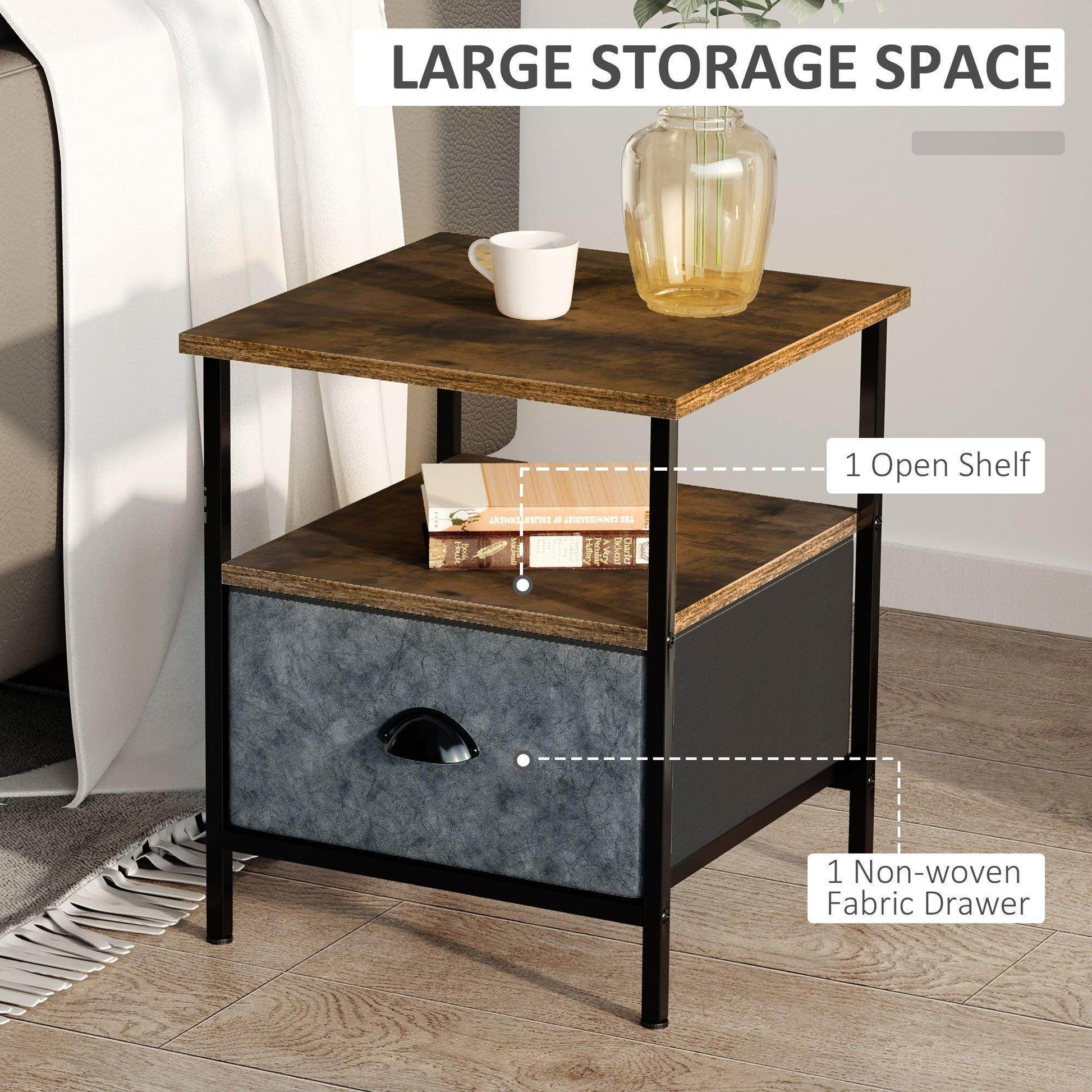 HOMCOM Industrial Side Table with Drawer - Rustic Brown - ALL4U RETAILER LTD