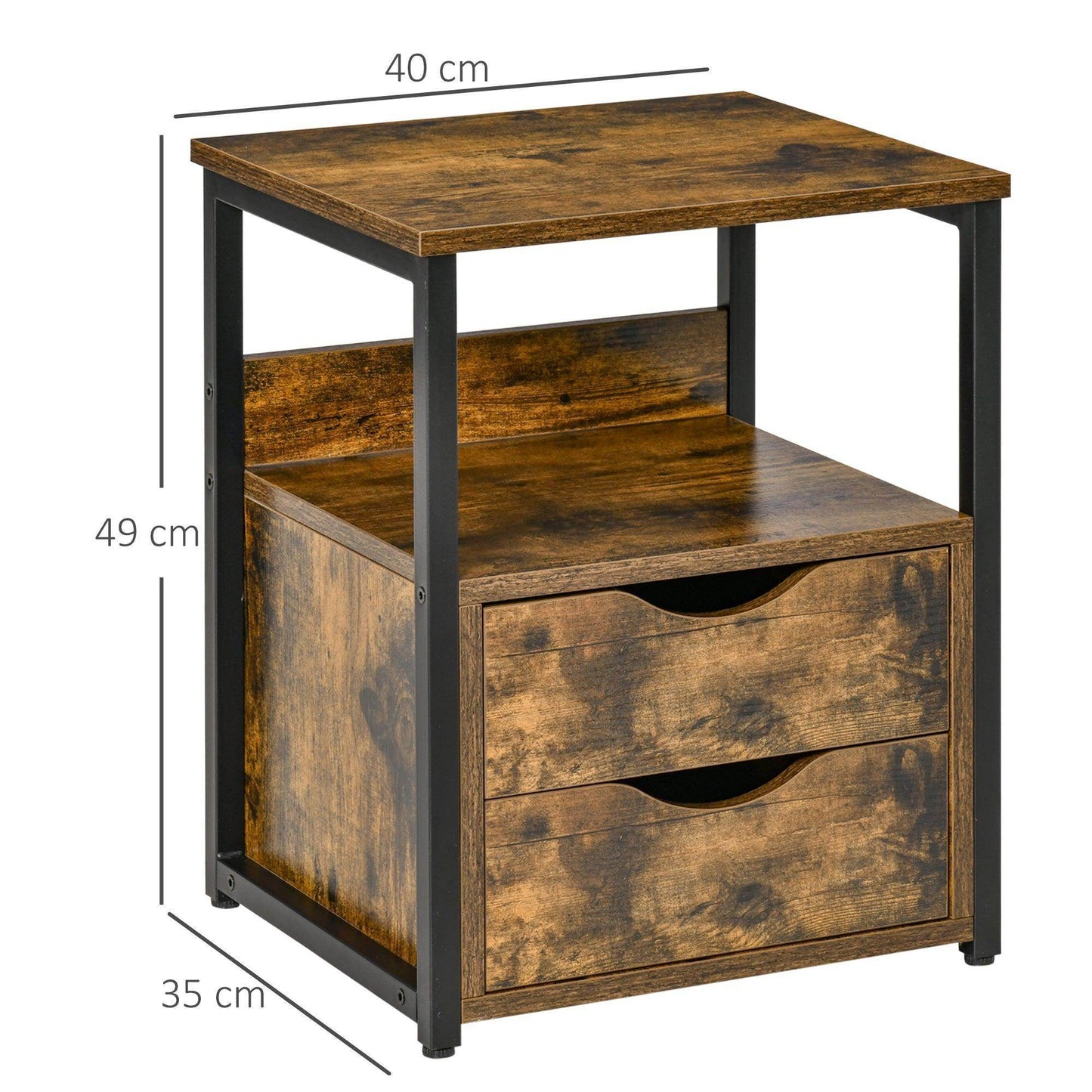 HOMCOM Industrial Side Table with Drawer and Storage Shelf - Brown - ALL4U RETAILER LTD