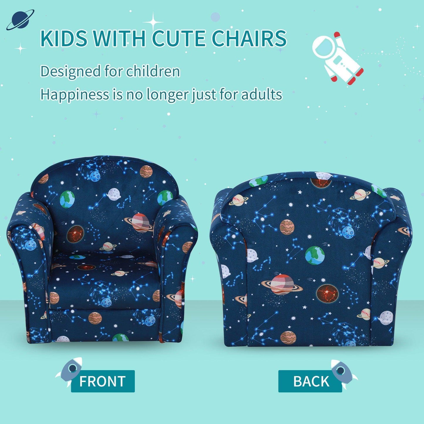 HOMCOM Kids Blue Planet Armchair with Non-Slip Feet - ALL4U RETAILER LTD