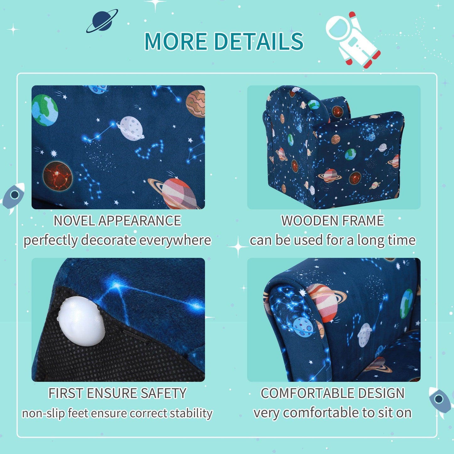 HOMCOM Kids Blue Planet Armchair with Non-Slip Feet - ALL4U RETAILER LTD