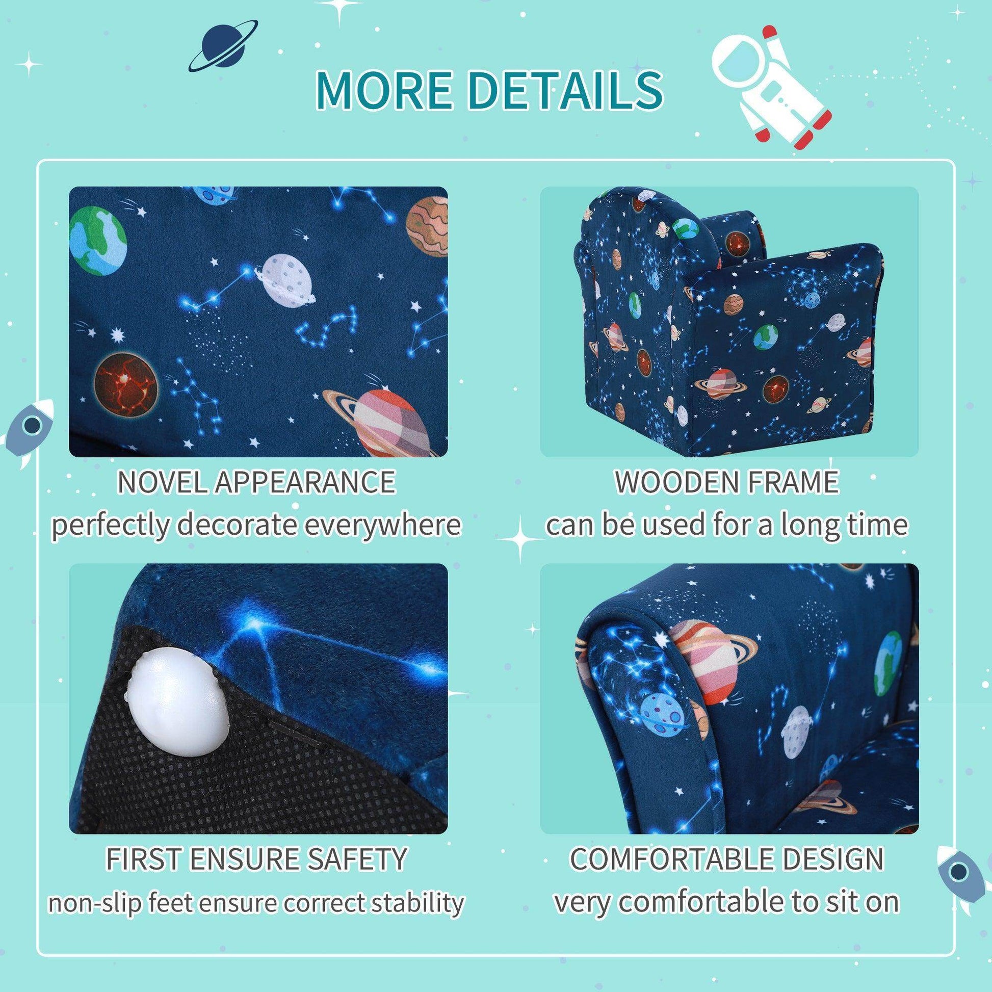 HOMCOM Kids Blue Planet Armchair with Non-Slip Feet - ALL4U RETAILER LTD