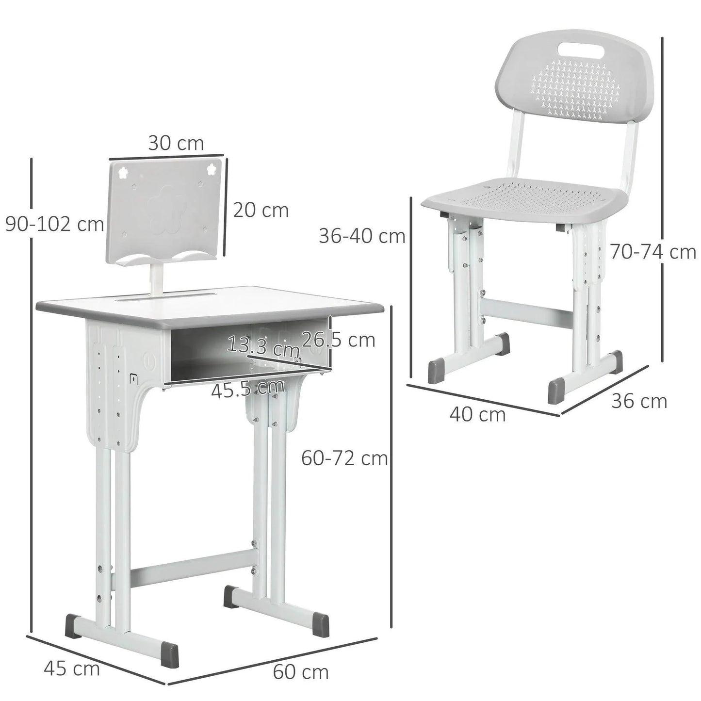 HOMCOM Kids Desk Set with Storage - Grey - ALL4U RETAILER LTD