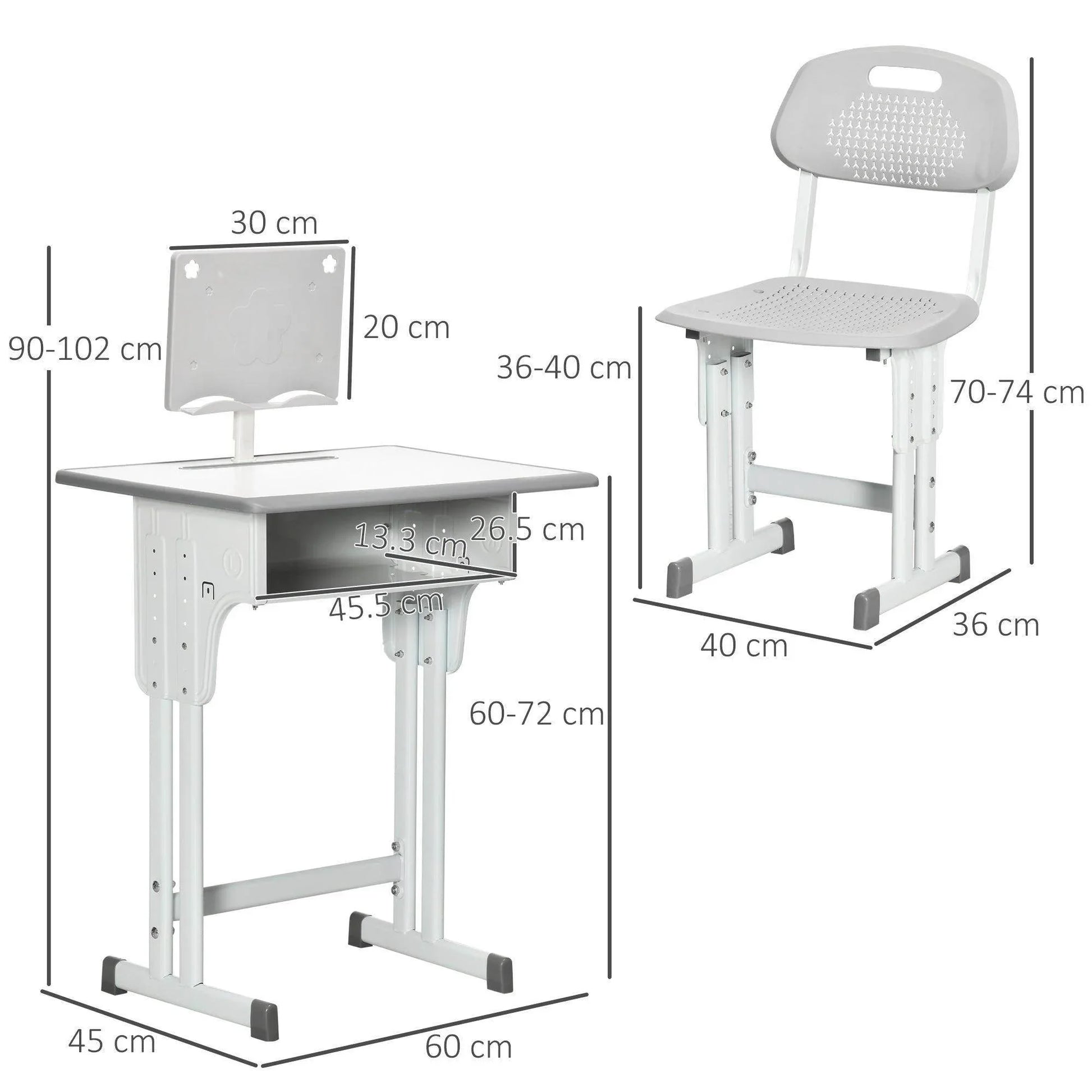 HOMCOM Kids Desk Set with Storage - Grey - ALL4U RETAILER LTD