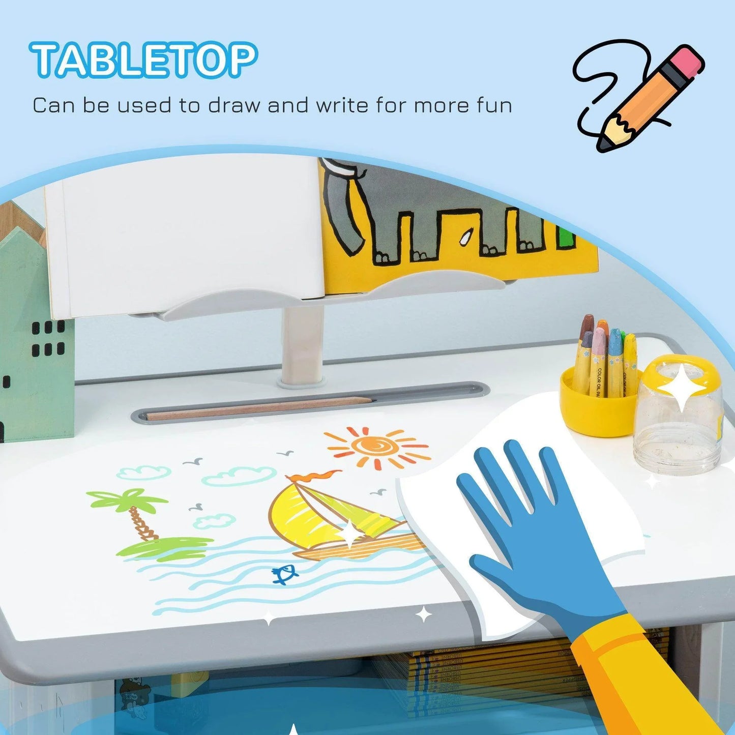 HOMCOM Kids Desk Set with Storage - Grey - ALL4U RETAILER LTD