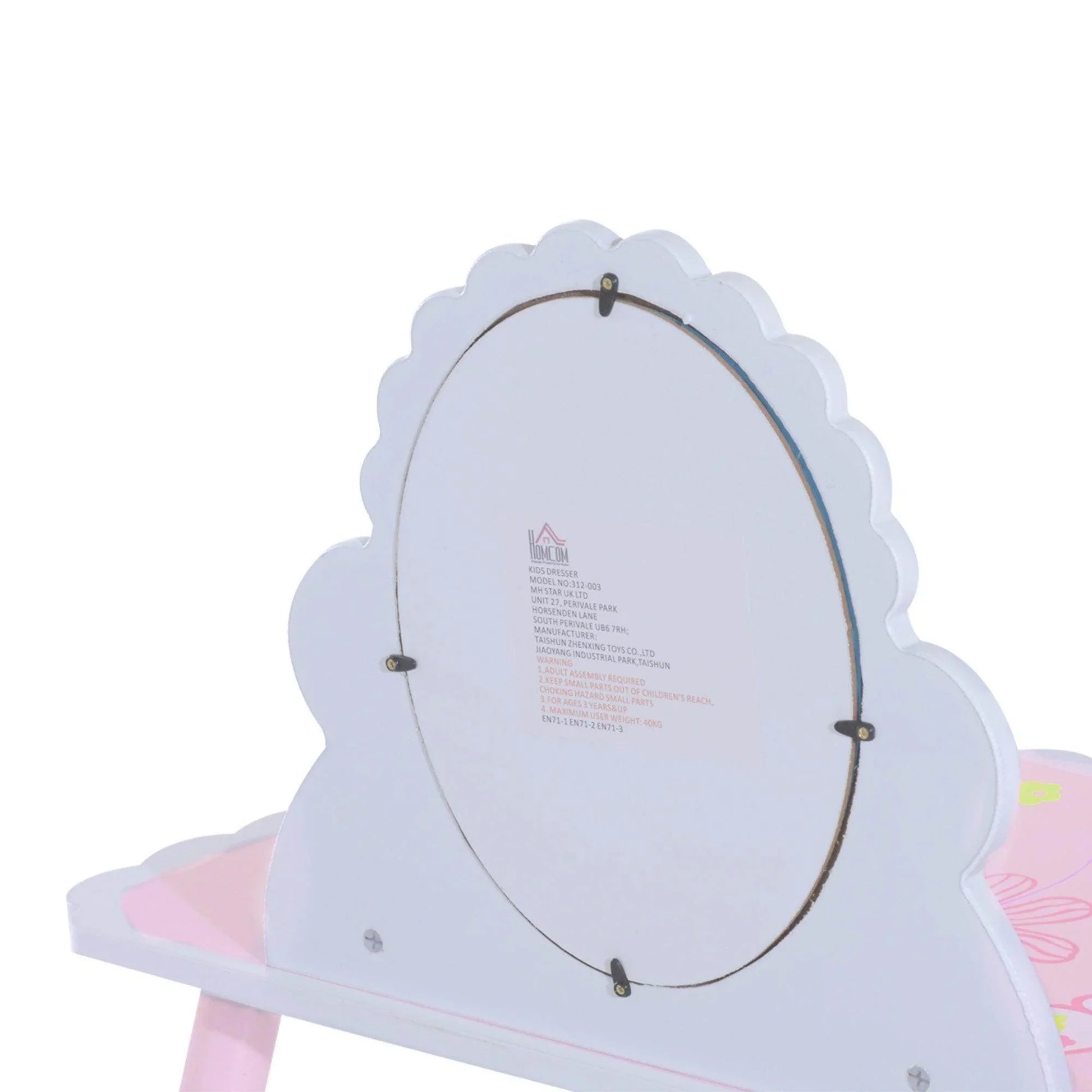 HOMCOM Kids Dressing Table Set with Mirror and Stool - ALL4U RETAILER LTD