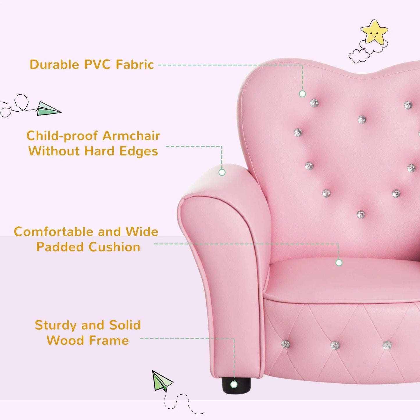 HOMCOM Kids Mini Sofa Children Armchair Seating Chair Girl Princess Sponge - ALL4U RETAILER LTD