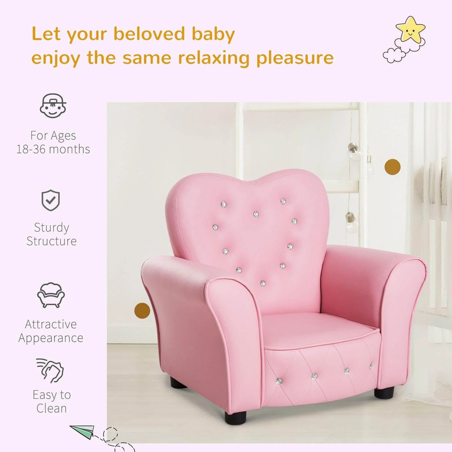 HOMCOM Kids Mini Sofa Children Armchair Seating Chair Girl Princess Sponge - ALL4U RETAILER LTD