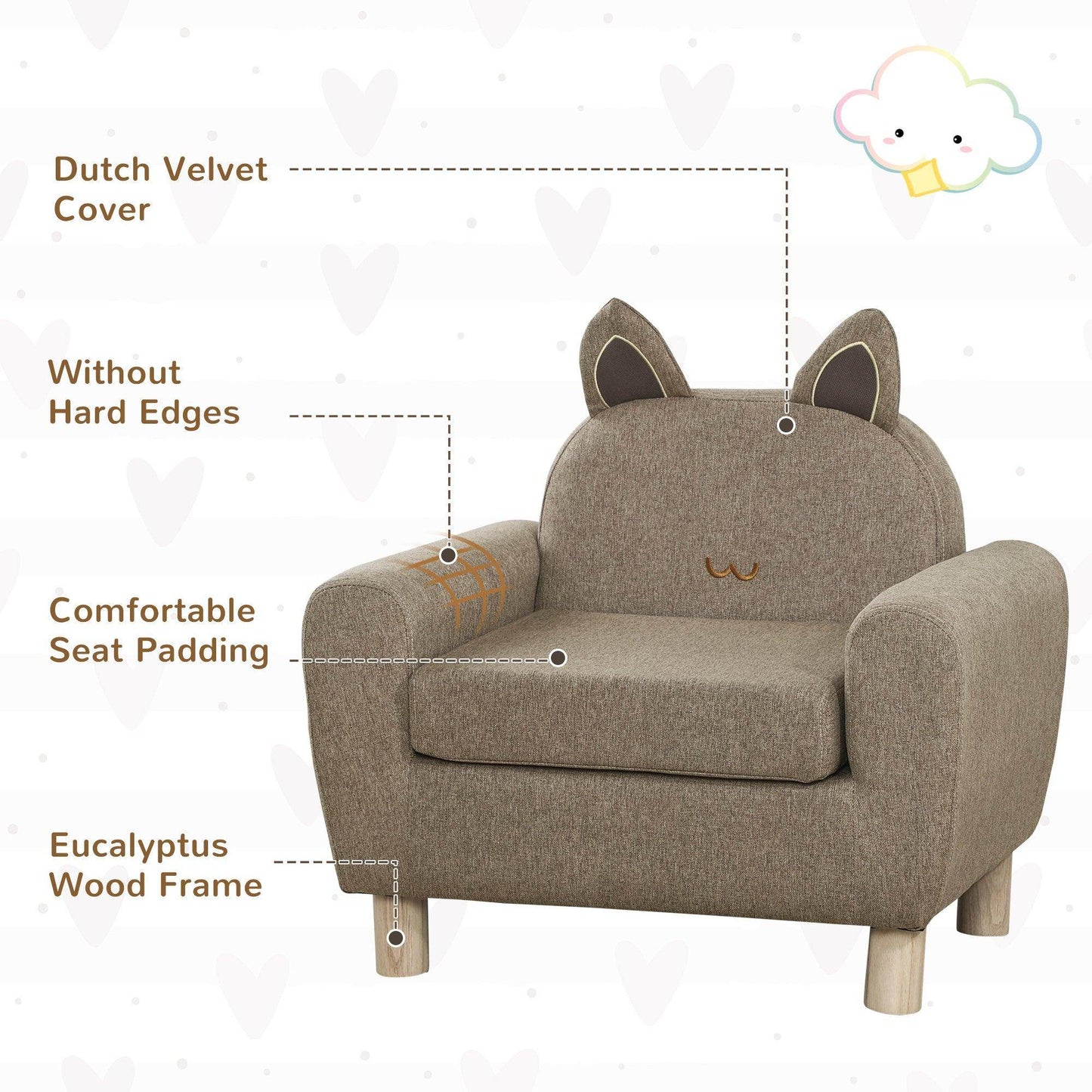 HOMCOM Kids Mini Sofa Toddler Chair Children Armchair for Bedroom Playroom Brown - ALL4U RETAILER LTD