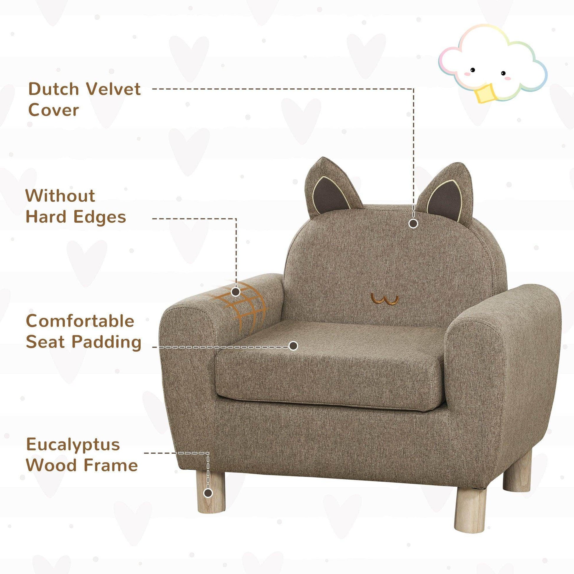HOMCOM Kids Mini Sofa Toddler Chair Children Armchair for Bedroom Playroom Brown - ALL4U RETAILER LTD