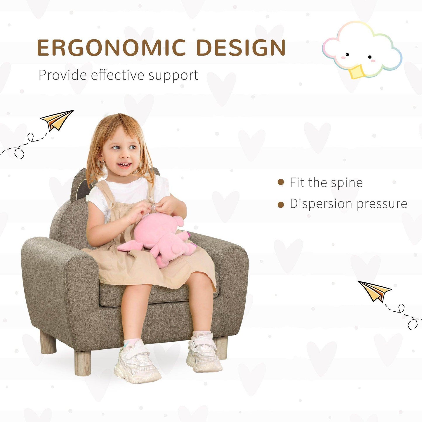 HOMCOM Kids Mini Sofa Toddler Chair Children Armchair for Bedroom Playroom Brown - ALL4U RETAILER LTD