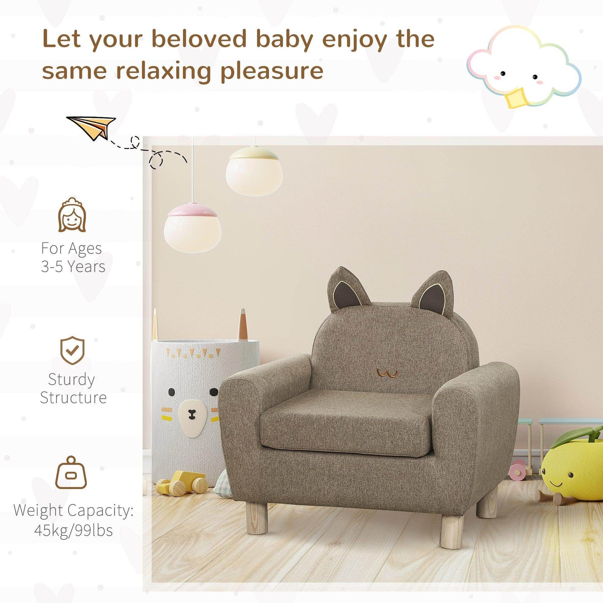 HOMCOM Kids Mini Sofa Toddler Chair Children Armchair for Bedroom Playroom Brown - ALL4U RETAILER LTD