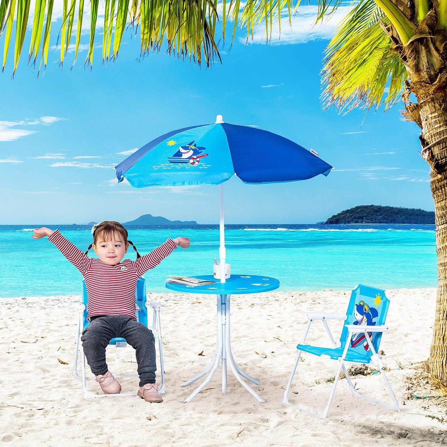 HOMCOM Kids Outdoor Picnic Table Set - Shark Design - ALL4U RETAILER LTD