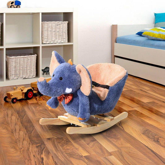 HOMCOM Kids Rocking Elephant Toy with Sound in Blue - ALL4U RETAILER LTD