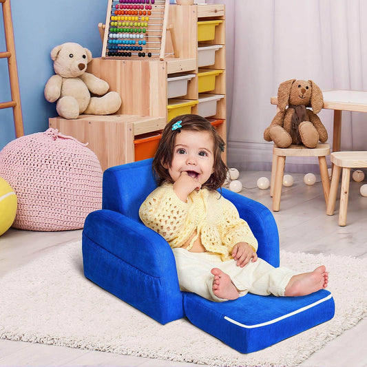 HOMCOM Kids Sofa Bed - Comfy Blue Flannel Foam - 3-4 Years Old - ALL4U RETAILER LTD