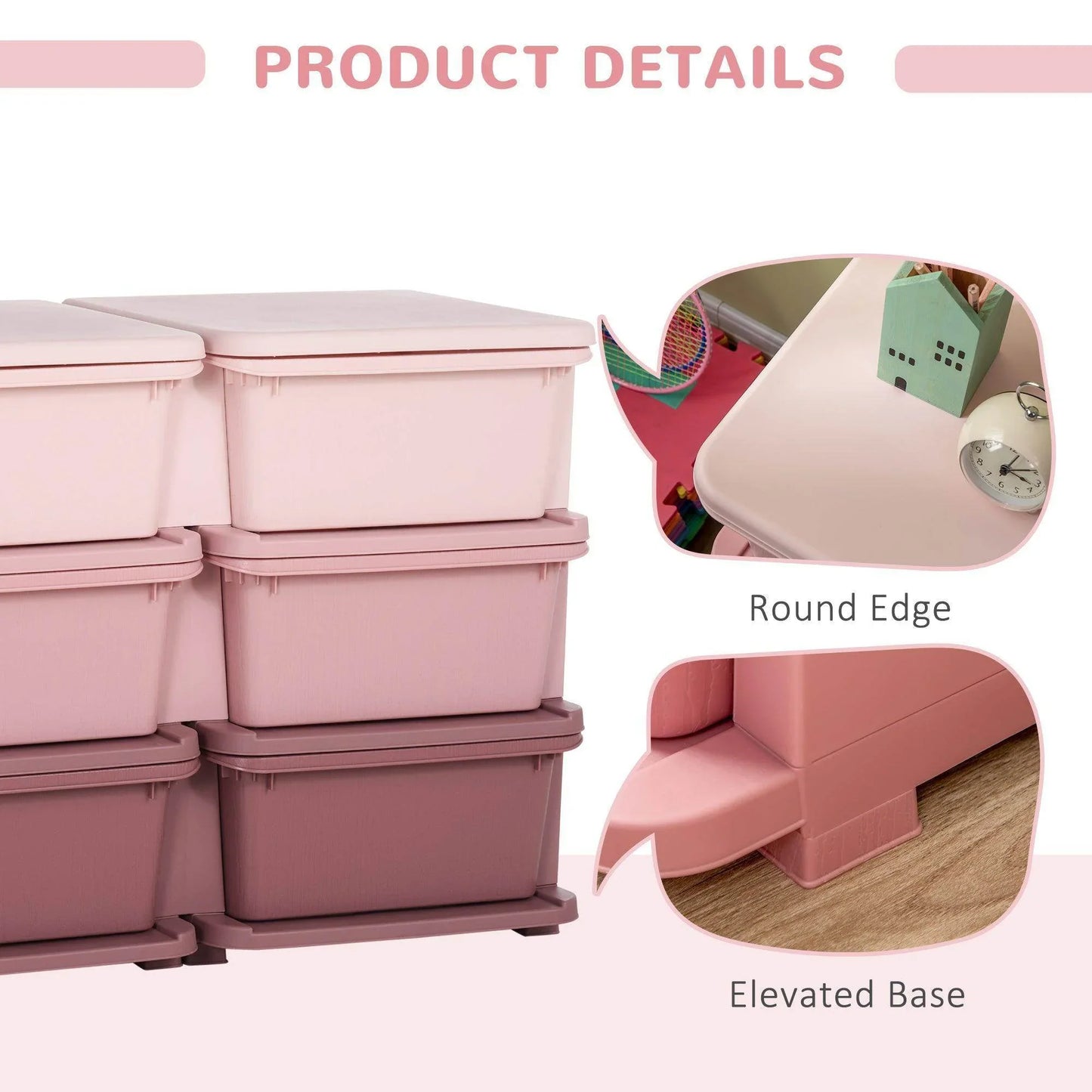 HOMCOM Kids Storage Units with Drawers - Pink - ALL4U RETAILER LTD