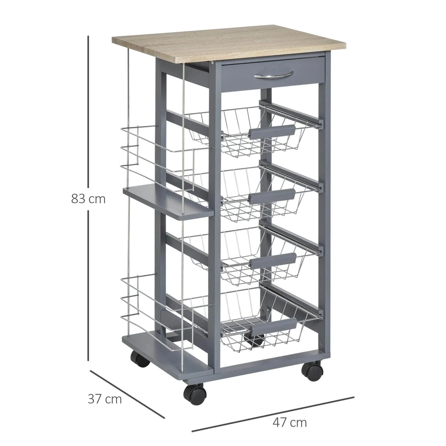 HOMCOM Kitchen Island Trolley with Baskets - Dark Grey - ALL4U RETAILER LTD