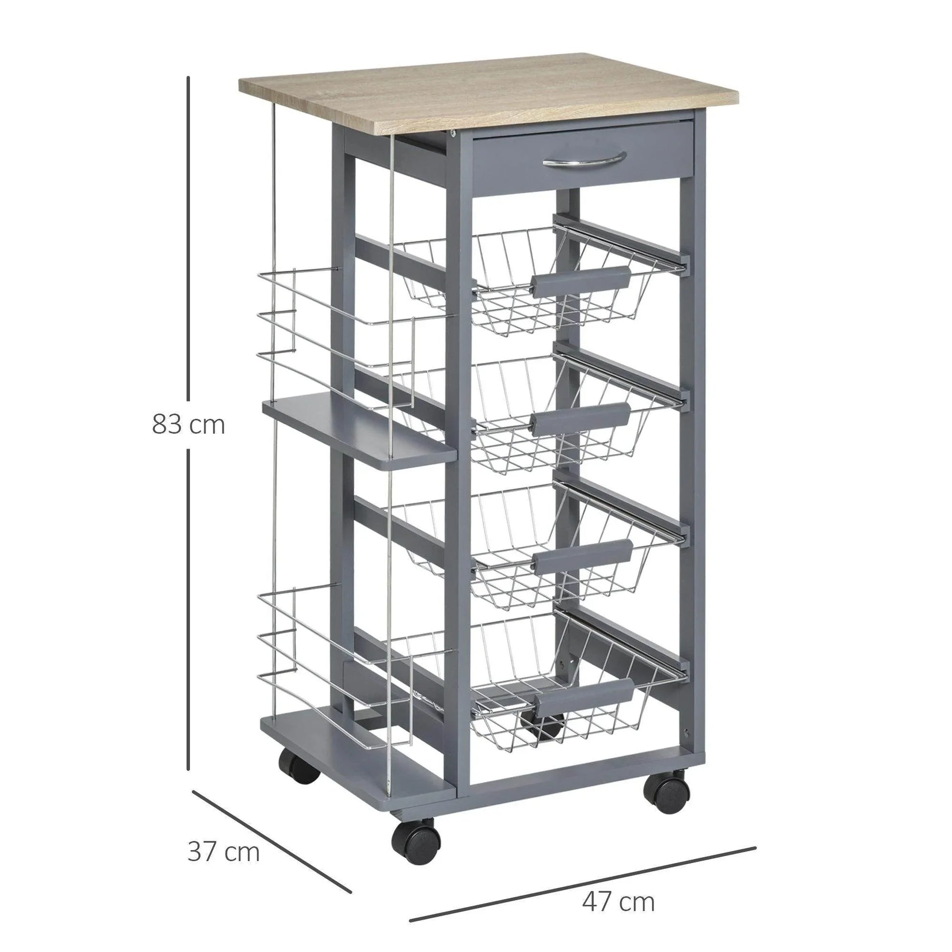 HOMCOM Kitchen Island Trolley with Baskets - Dark Grey - ALL4U RETAILER LTD