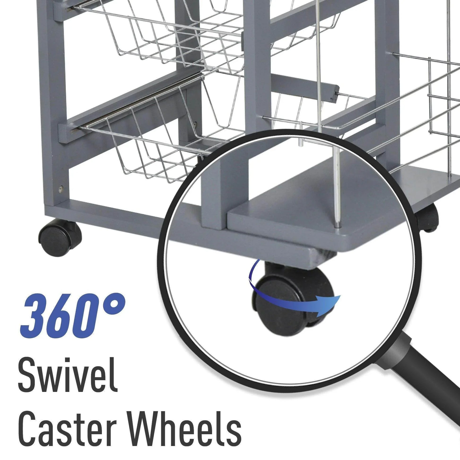 HOMCOM Kitchen Island Trolley with Baskets - Dark Grey - ALL4U RETAILER LTD