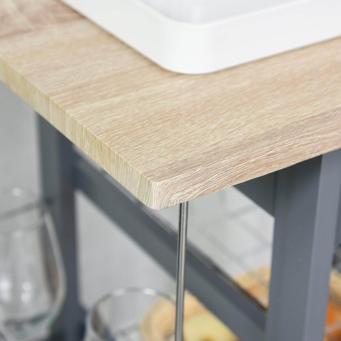 HOMCOM Kitchen Island Trolley with Baskets - Dark Grey - ALL4U RETAILER LTD