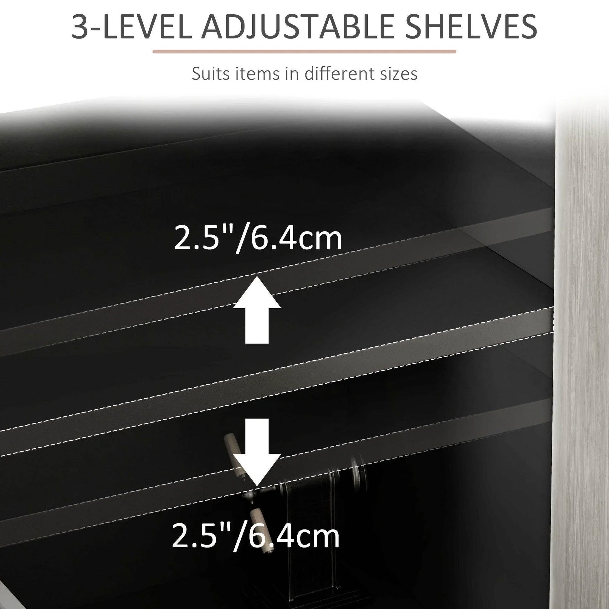 HOMCOM Kitchen Sideboard Storage Cabinet for Living Room with Adjustable Shelves 4 Doors and Pine Wood Legs Black - ALL4U RETAILER LTD