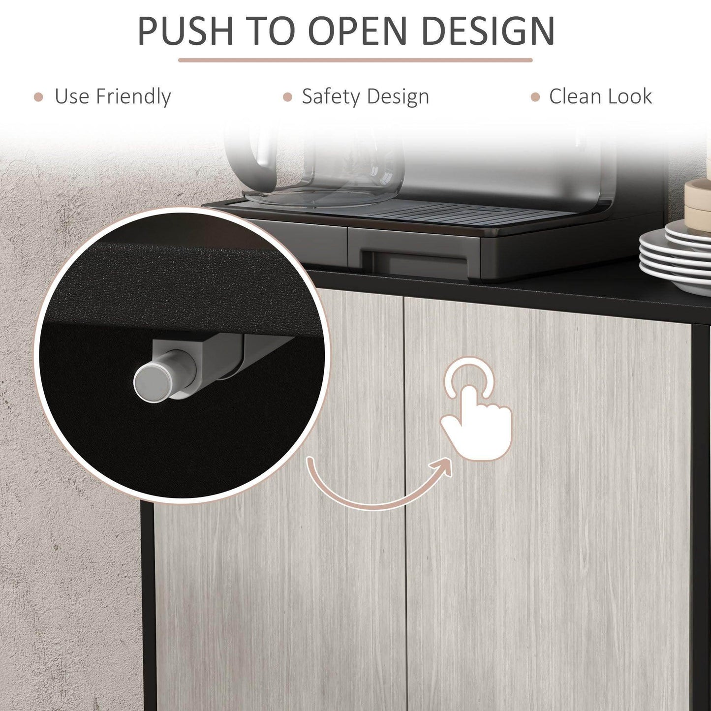 HOMCOM Kitchen Sideboard Storage Cabinet for Living Room with Adjustable Shelves 4 Doors and Pine Wood Legs Black - ALL4U RETAILER LTD