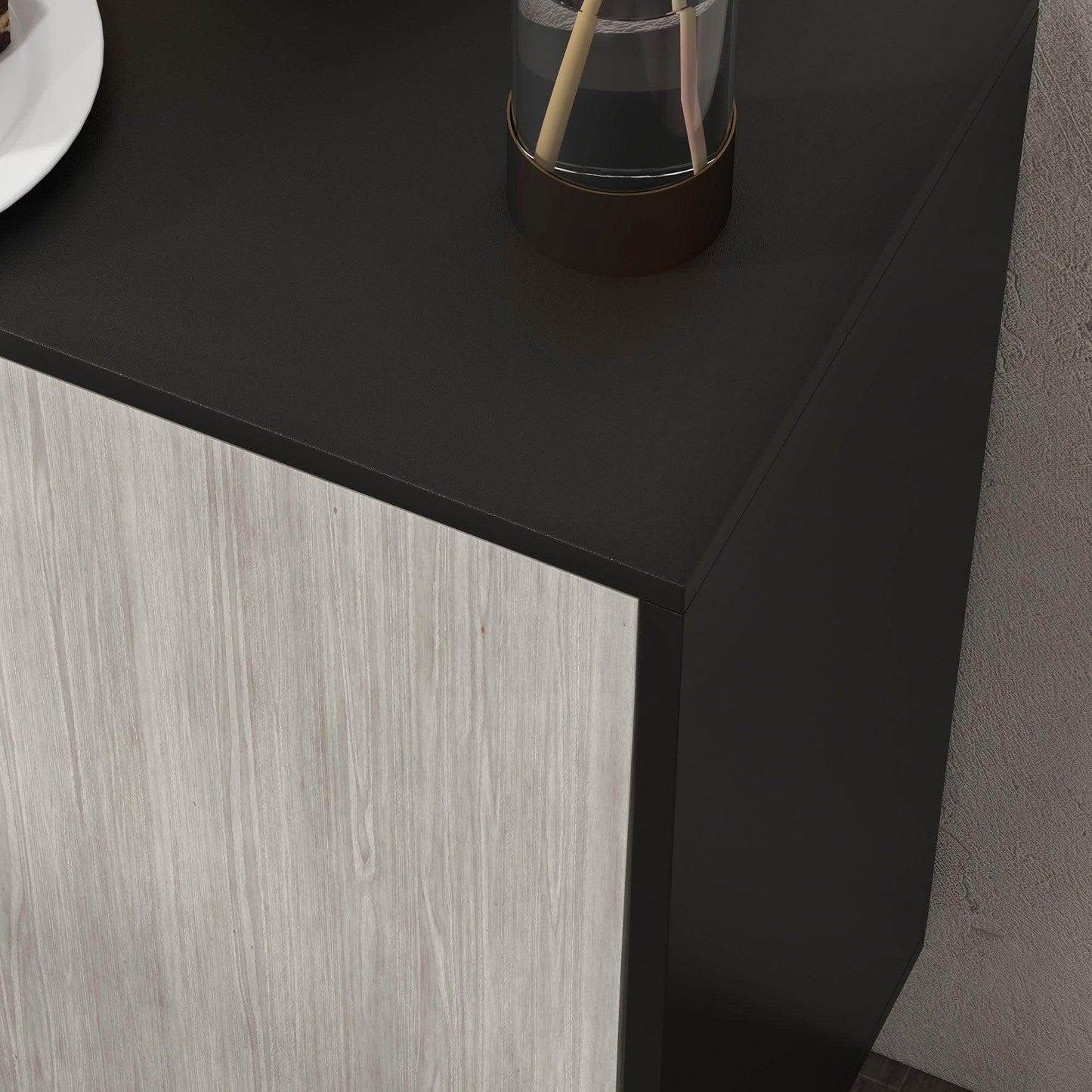 HOMCOM Kitchen Sideboard Storage Cabinet for Living Room with Adjustable Shelves 4 Doors and Pine Wood Legs Black - ALL4U RETAILER LTD