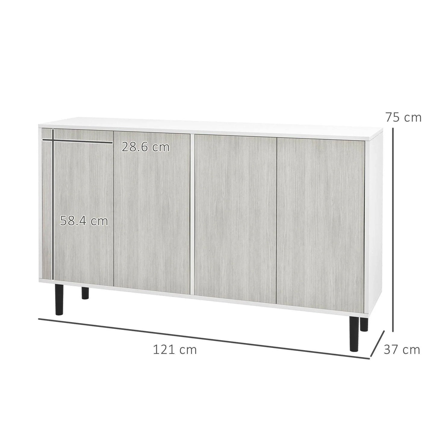 HOMCOM Kitchen Sideboard Storage Cabinet for Living Room with Adjustable Shelves 4 Doors and Pine Wood Legs White - ALL4U RETAILER LTD
