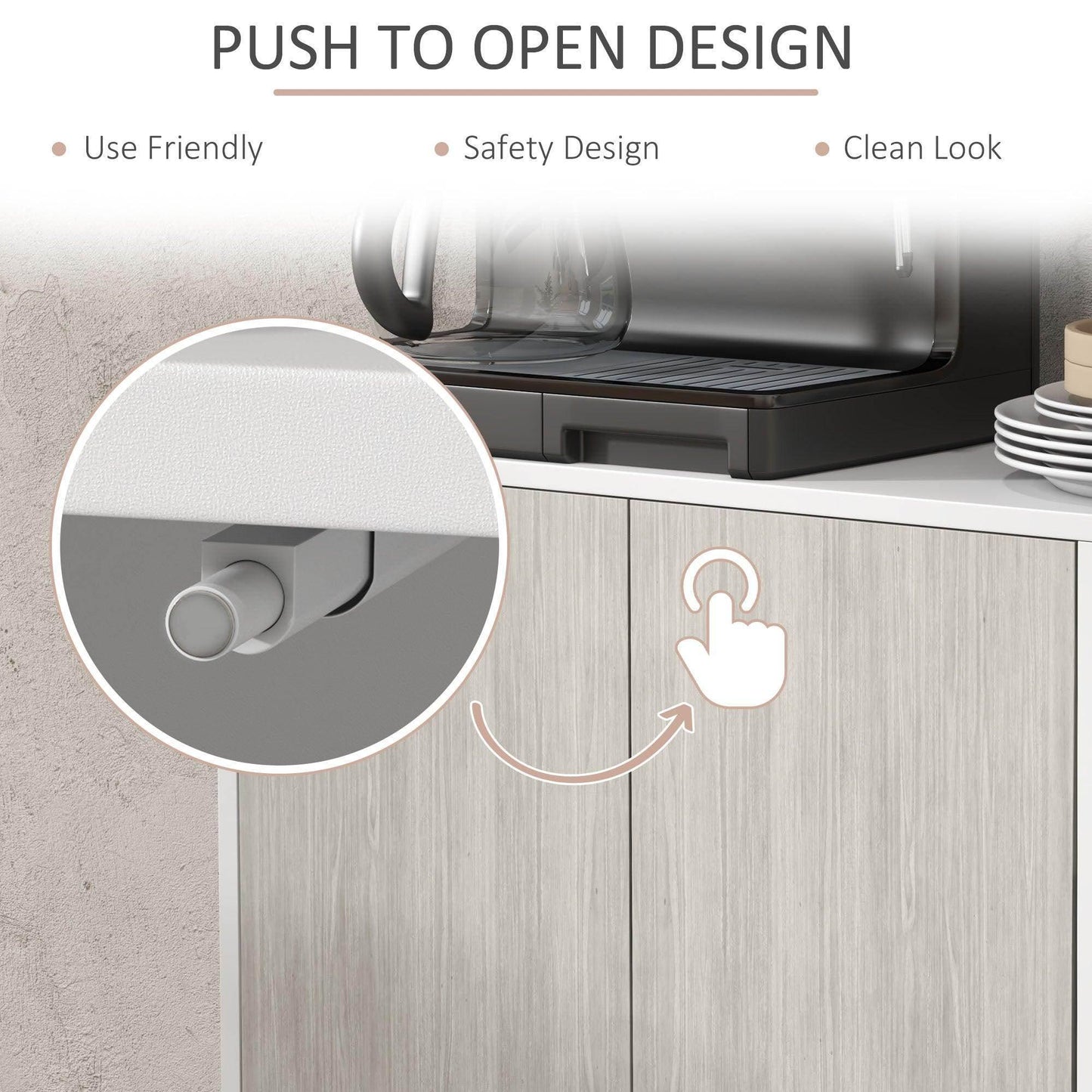 HOMCOM Kitchen Sideboard Storage Cabinet for Living Room with Adjustable Shelves 4 Doors and Pine Wood Legs White - ALL4U RETAILER LTD