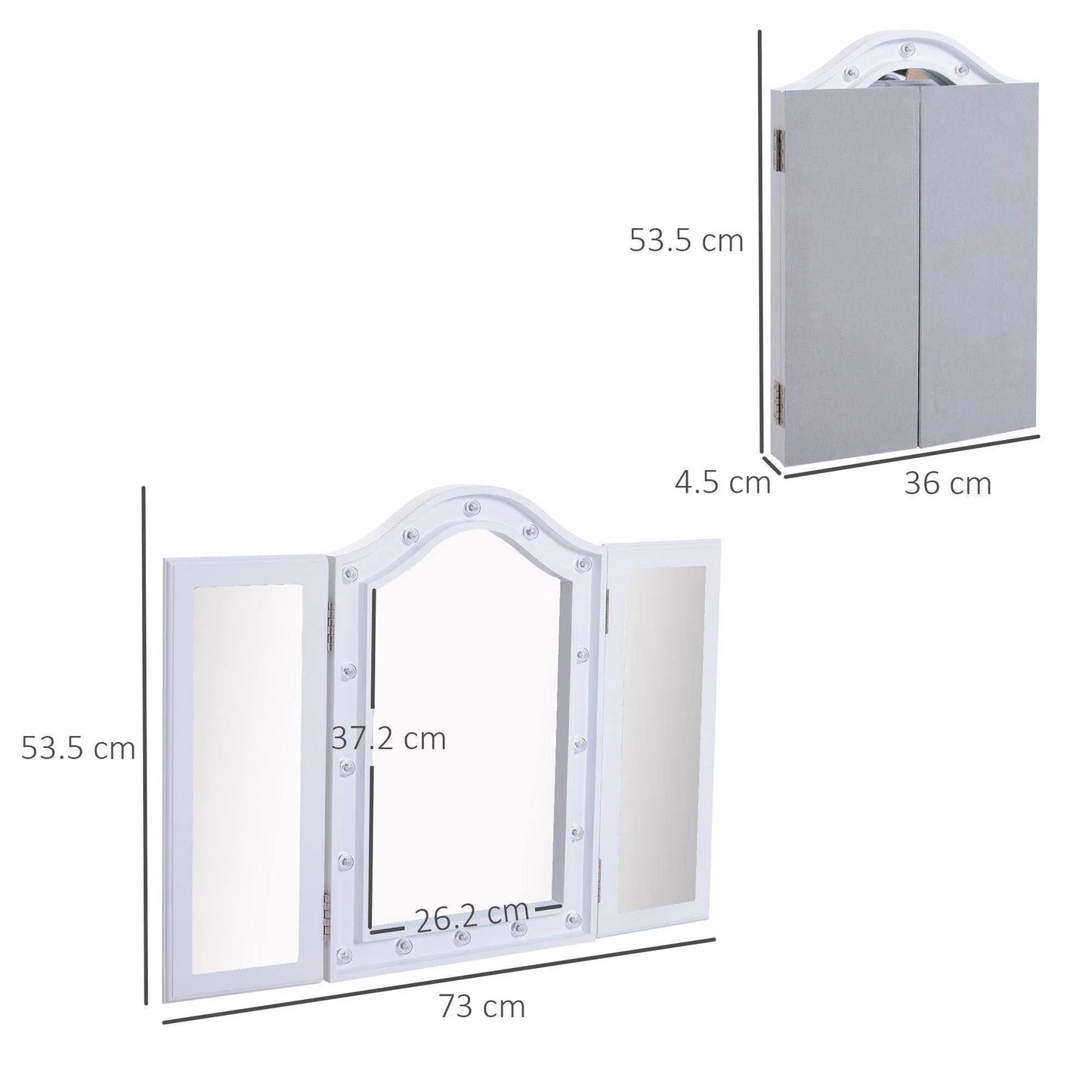 HOMCOM LED Trifold Vanity Mirror - White - ALL4U RETAILER LTD
