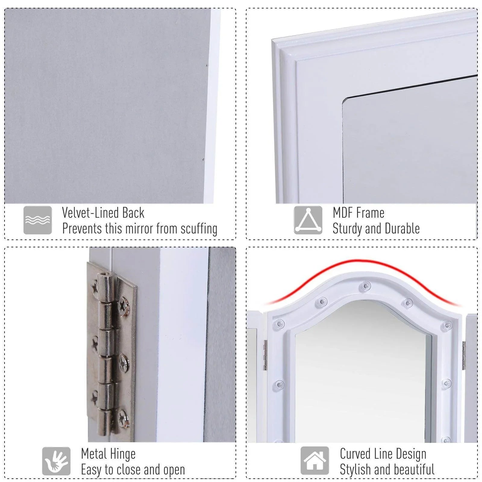 HOMCOM LED Trifold Vanity Mirror - White - ALL4U RETAILER LTD