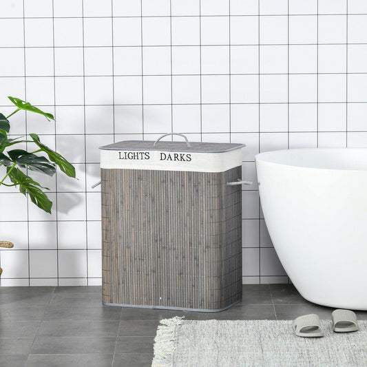 HOMCOM Laundry Basket with Flip Lid - 2 Section - ALL4U RETAILER LTD