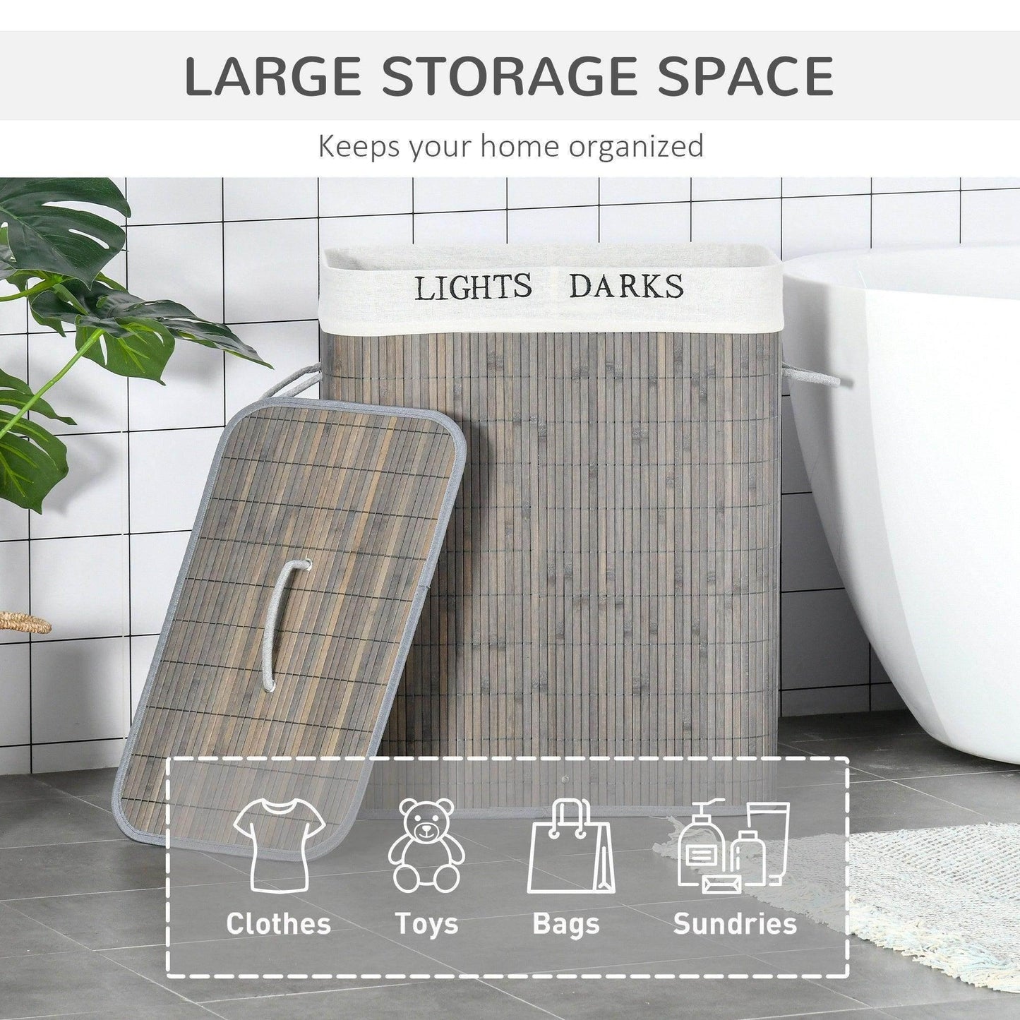 HOMCOM Laundry Basket with Flip Lid - 2 Section - ALL4U RETAILER LTD