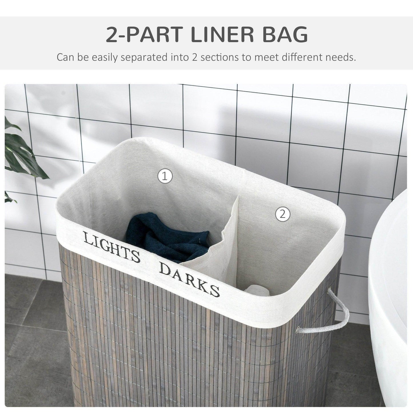 HOMCOM Laundry Basket with Flip Lid - 2 Section - ALL4U RETAILER LTD